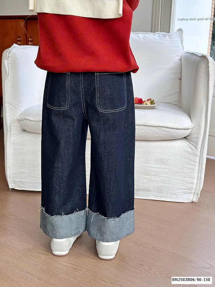 QUẦN JEAN XANH ĐẬM GẤP GẤ AMBB 25A008