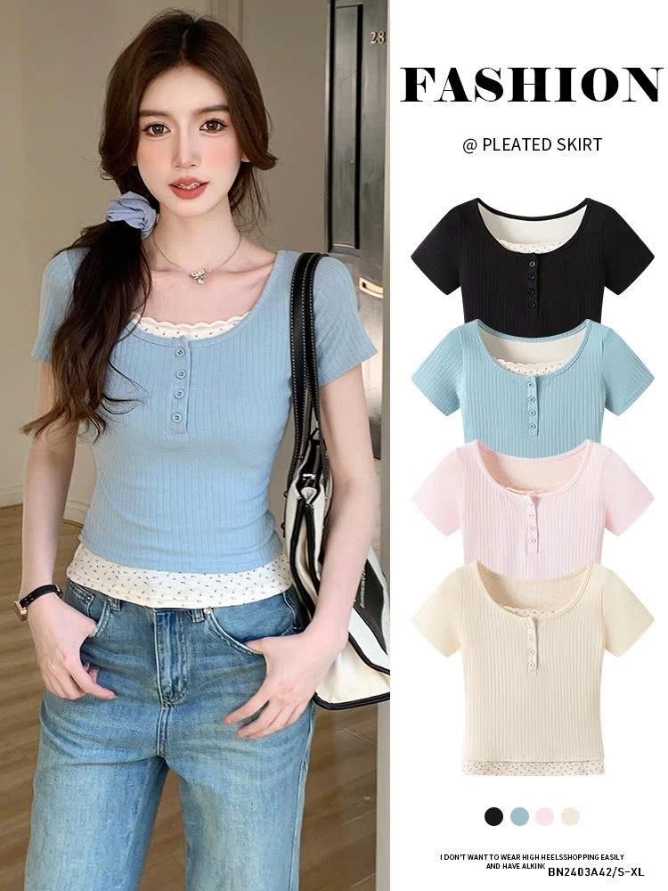 ÁO THUN GIẢ 2 LỚP HOA NHÍ