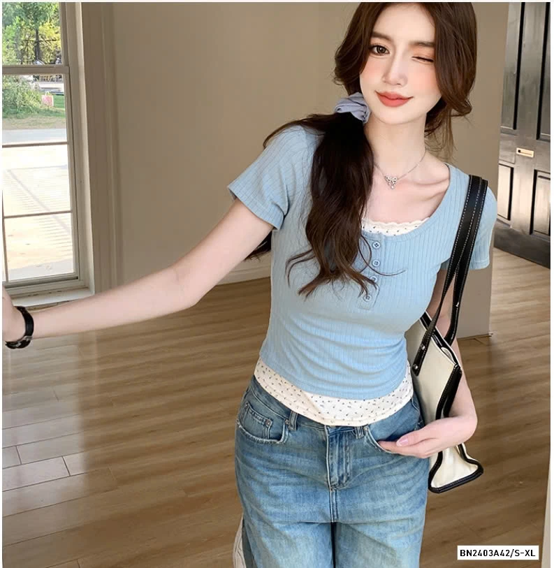 ÁO THUN GIẢ 2 LỚP HOA NHÍ