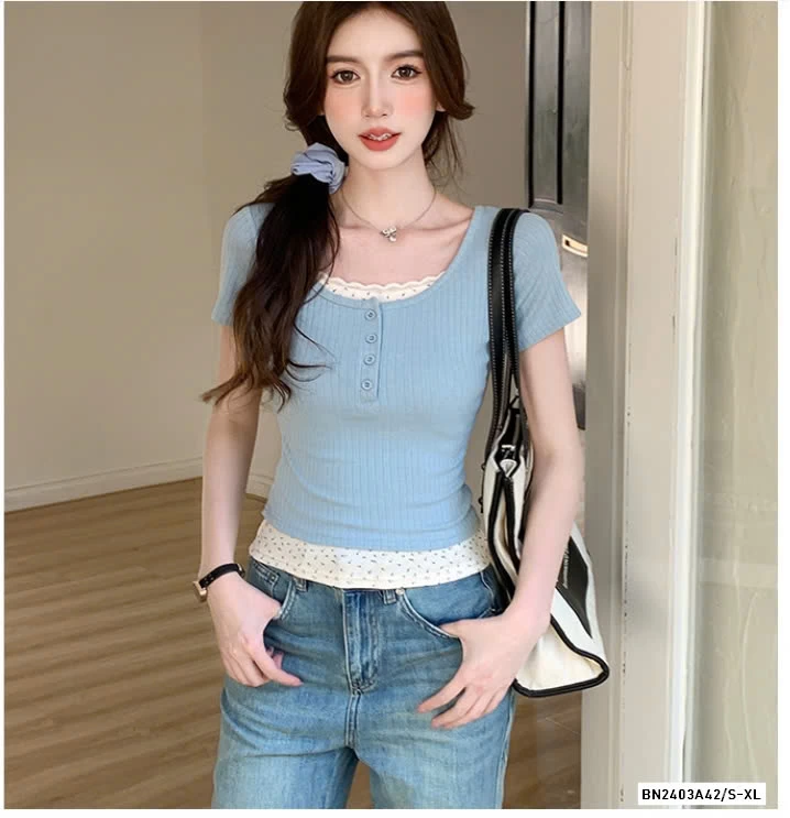 ÁO THUN GIẢ 2 LỚP HOA NHÍ