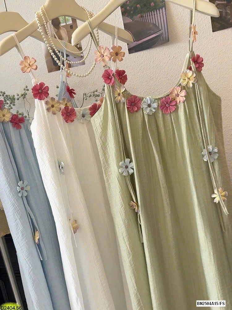 VÁY 2 DÂY ĐÍNH HOA SẮC MÀU HÃNG ANNA