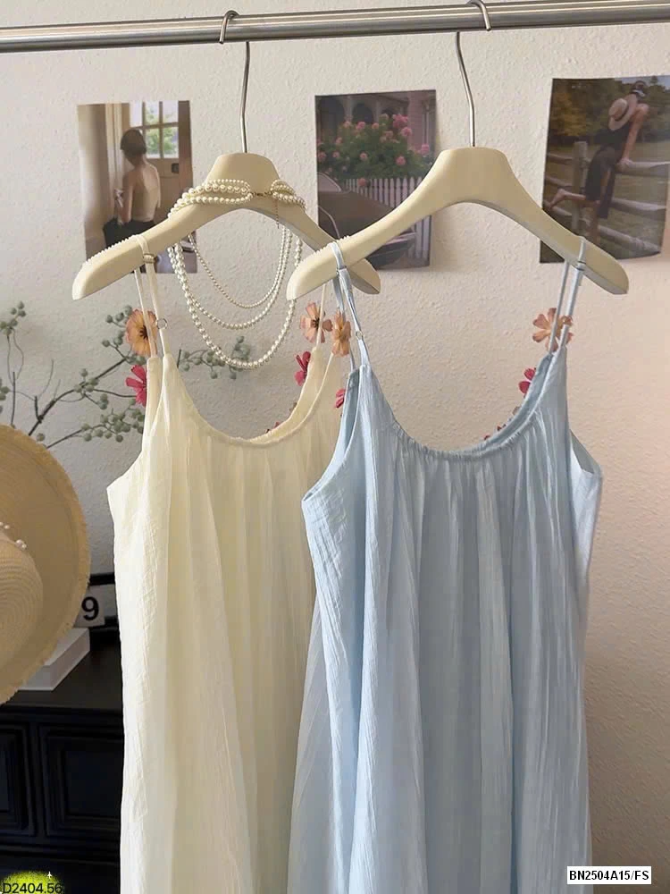 VÁY 2 DÂY ĐÍNH HOA SẮC MÀU HÃNG ANNA