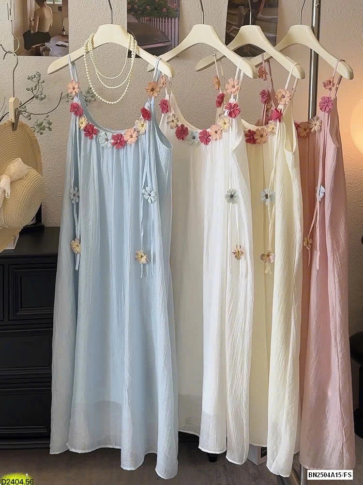 VÁY 2 DÂY ĐÍNH HOA SẮC MÀU HÃNG ANNA