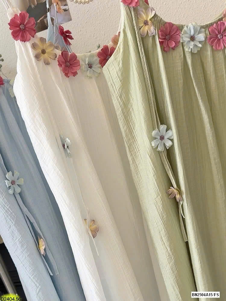 VÁY 2 DÂY ĐÍNH HOA SẮC MÀU HÃNG ANNA