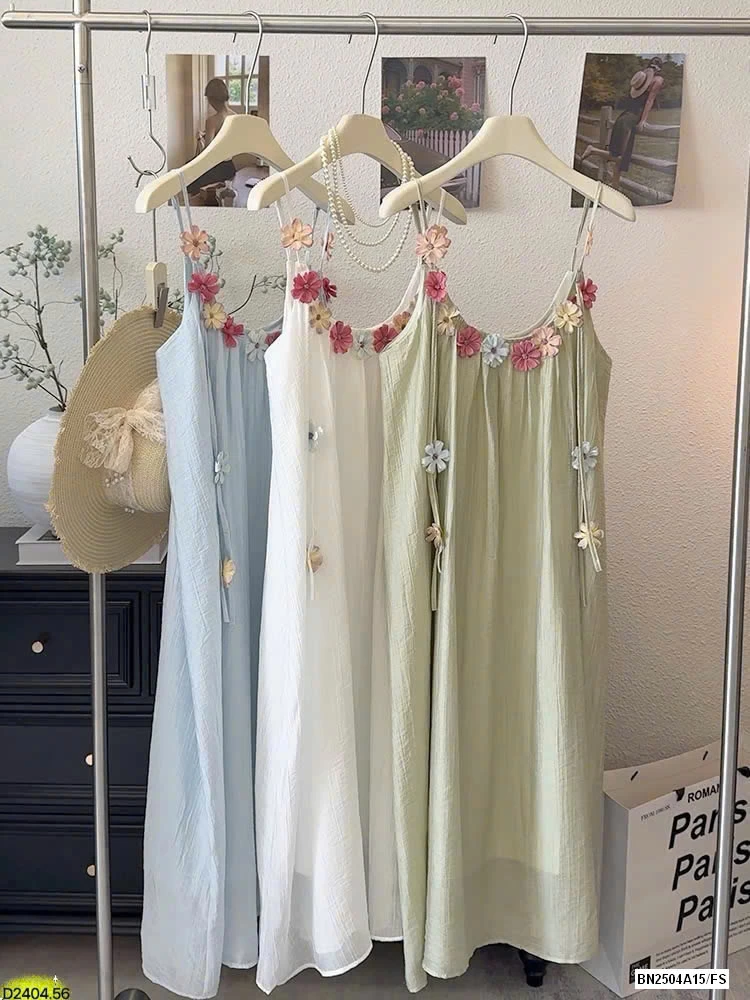 VÁY 2 DÂY ĐÍNH HOA SẮC MÀU HÃNG ANNA