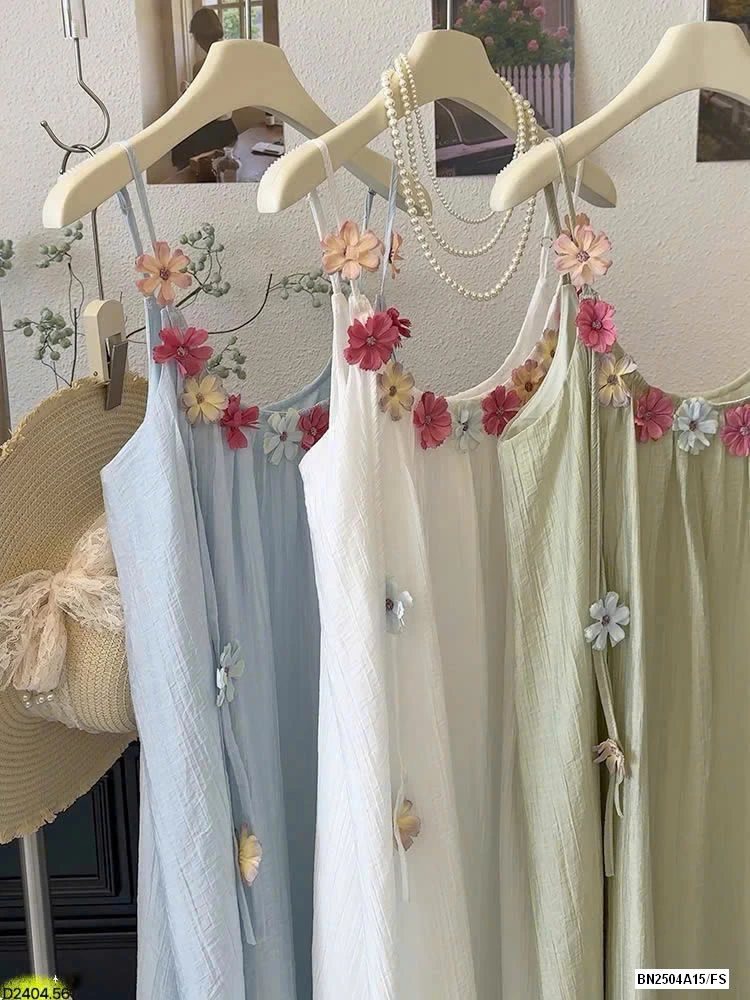 VÁY 2 DÂY ĐÍNH HOA SẮC MÀU HÃNG ANNA