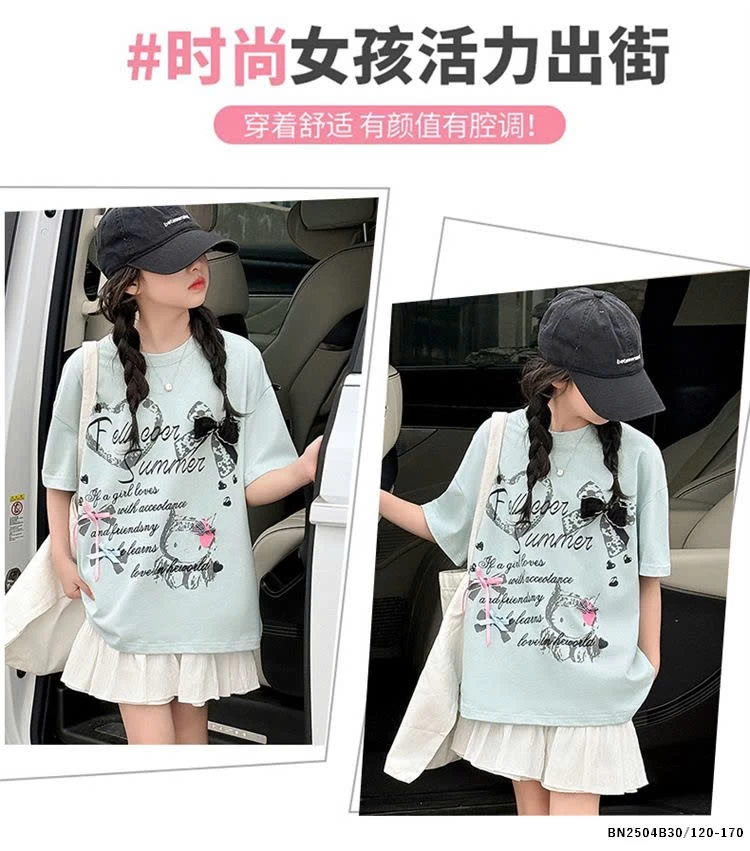 ÁO THUN KITTY NƠ MIX CHÂN VÁY TRẮNG