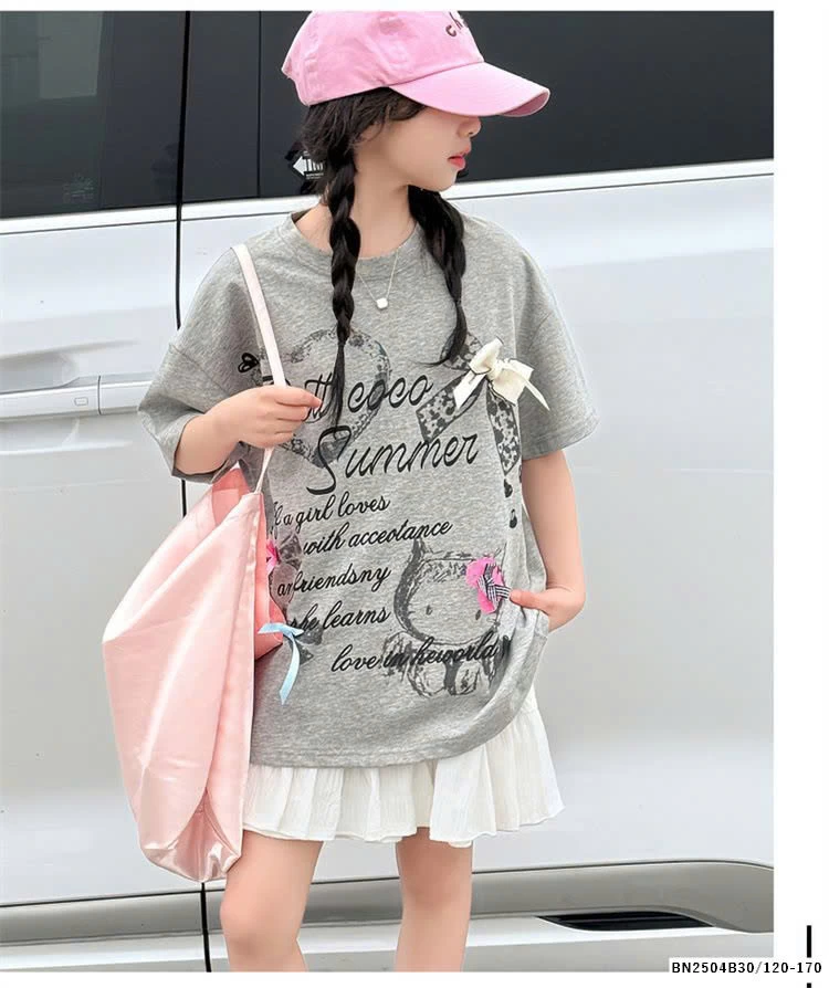 ÁO THUN KITTY NƠ MIX CHÂN VÁY TRẮNG