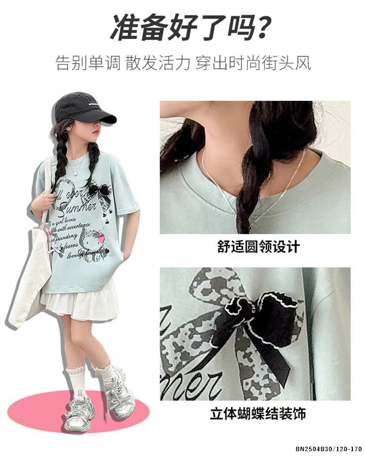 ÁO THUN KITTY NƠ MIX CHÂN VÁY TRẮNG