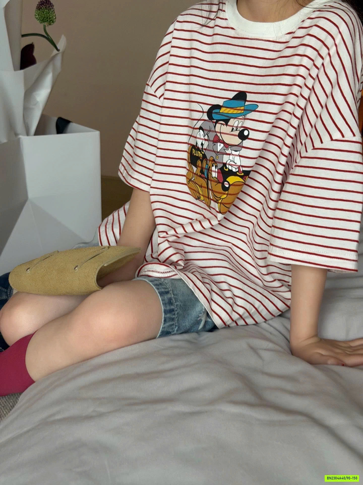 ÁO MICKEY KẺ MIX JEANS LỬNG