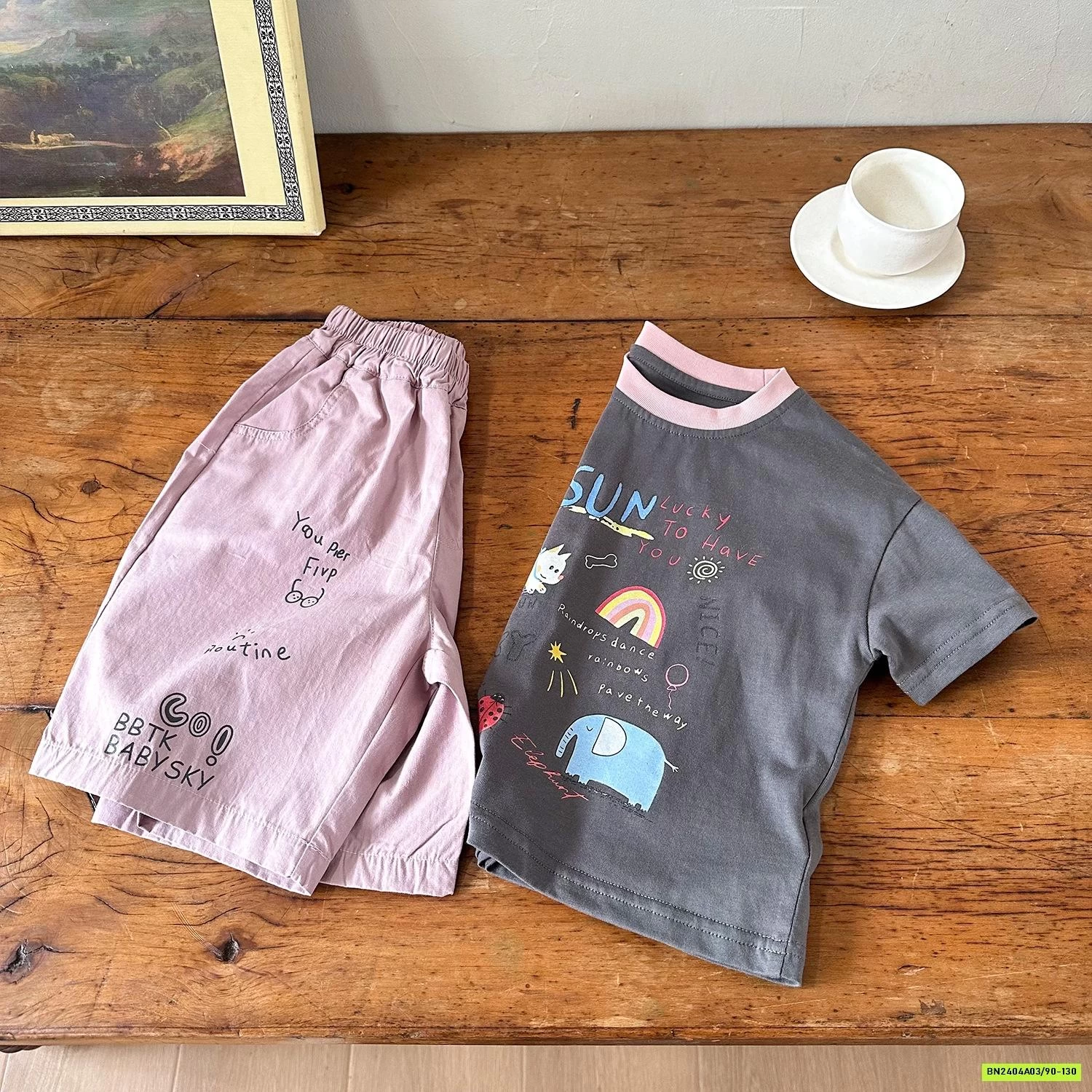 SÉT ÁO XÁM MIX SHORT HỒNG