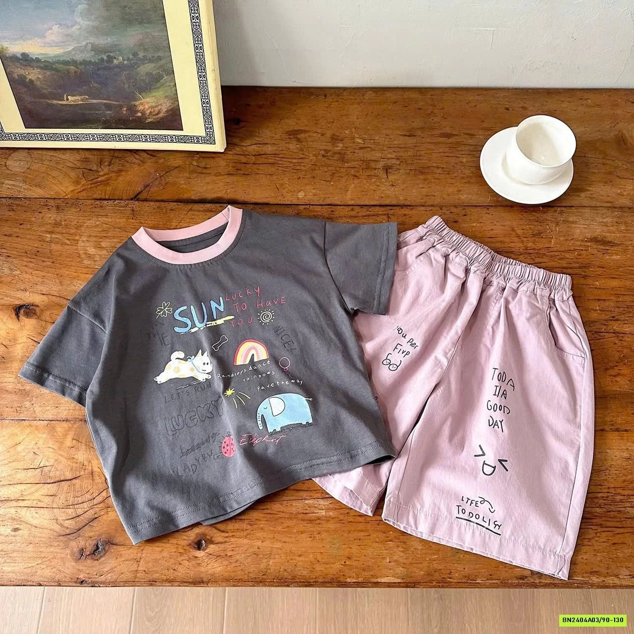 SÉT ÁO XÁM MIX SHORT HỒNG