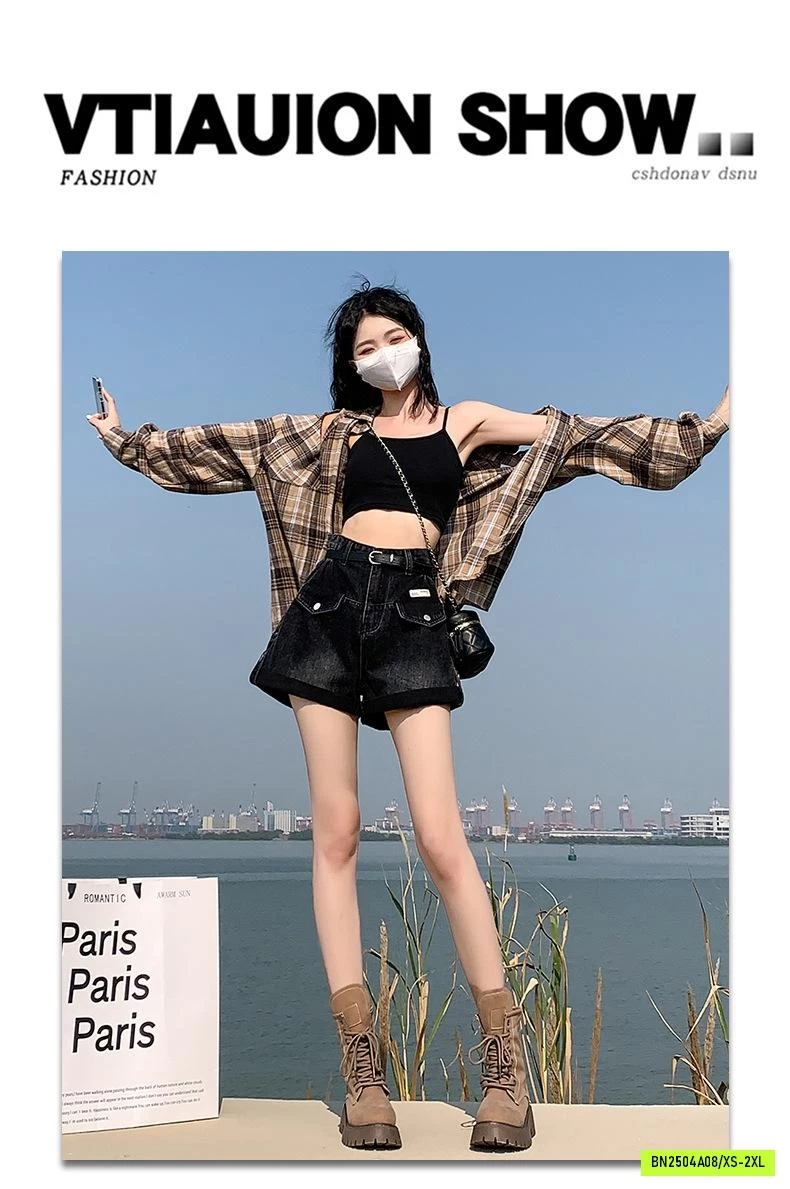 SHORT JEANS CẠP CAO XẮN GẤU