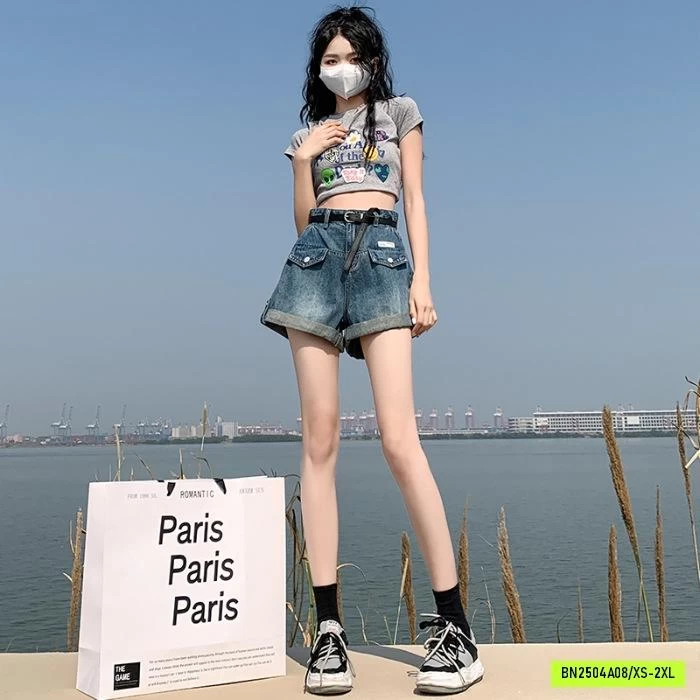 SHORT JEANS CẠP CAO XẮN GẤU