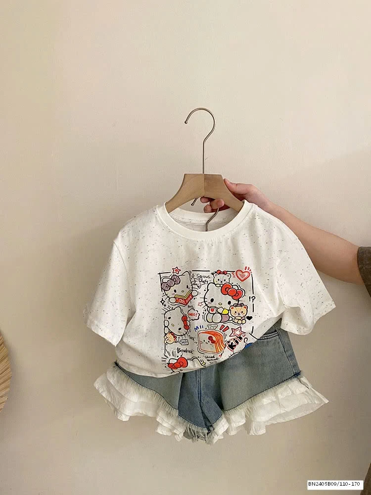 SET ÁO THUN KITTY MUỐI TIÊU MIX SHORT JEAN