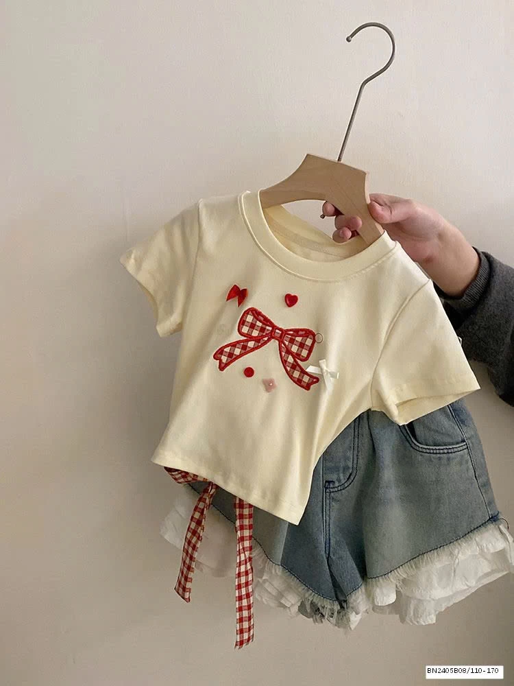 SET ÁO THUN NƠ ĐỎ MIX SHORT JEAN