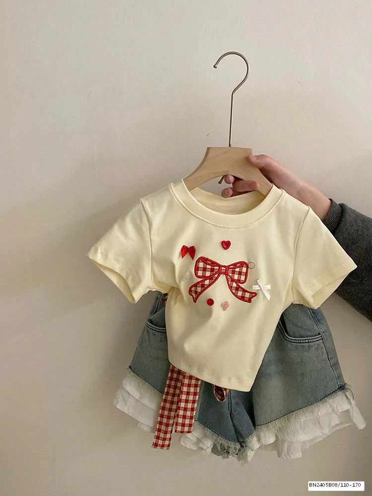 SET ÁO THUN NƠ ĐỎ MIX SHORT JEAN