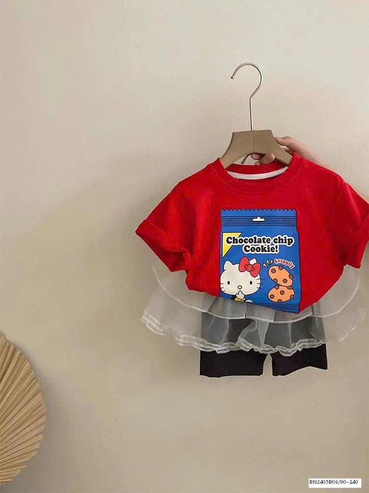 SET ĐỒ HỌA TIẾT HÌNH MÈO PHỐI QUẦN LEGGING BÉ GÁI