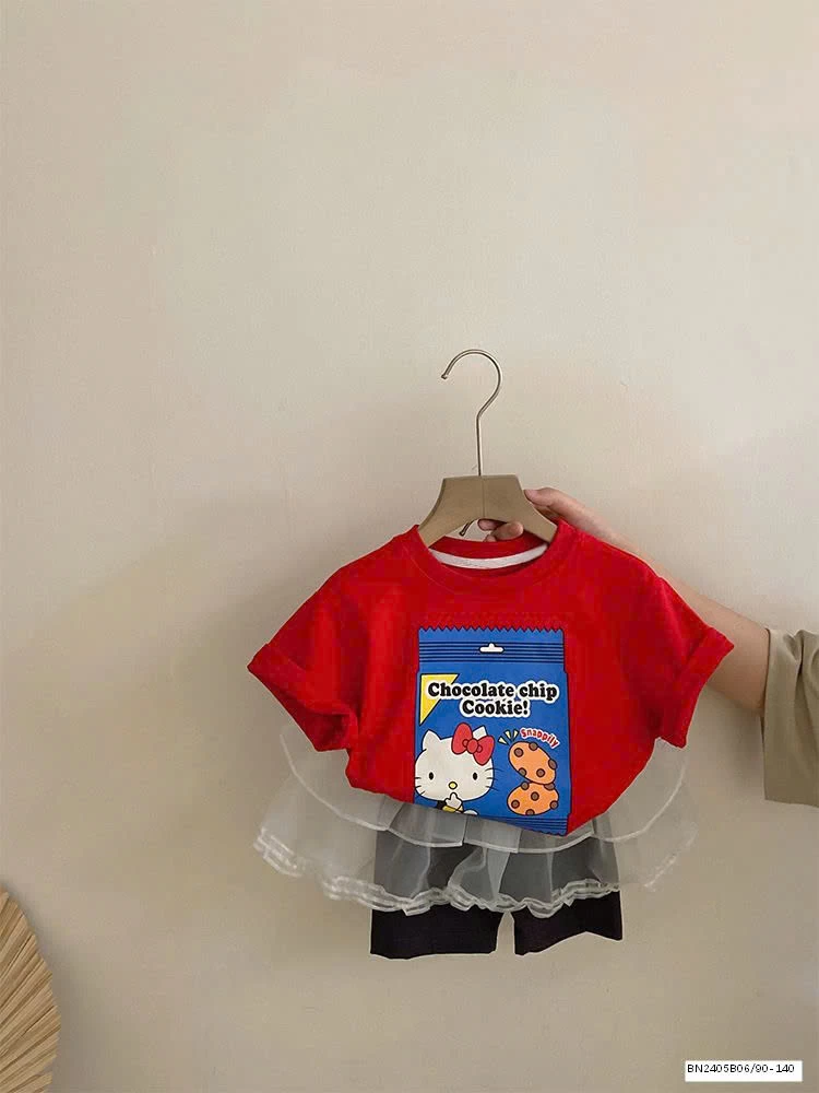 SET ĐỒ HỌA TIẾT HÌNH MÈO PHỐI QUẦN LEGGING BÉ GÁI