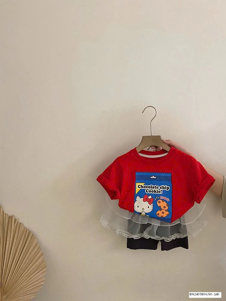 SET ĐỒ HỌA TIẾT HÌNH MÈO PHỐI QUẦN LEGGING BÉ GÁI