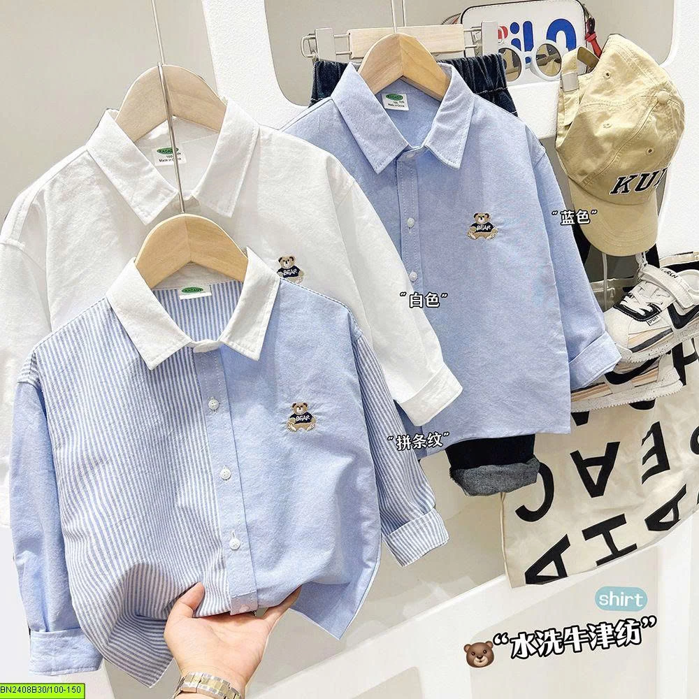 ÁO SƠ MI CỔ BẺ THÊU GẤU BEAR KACADY