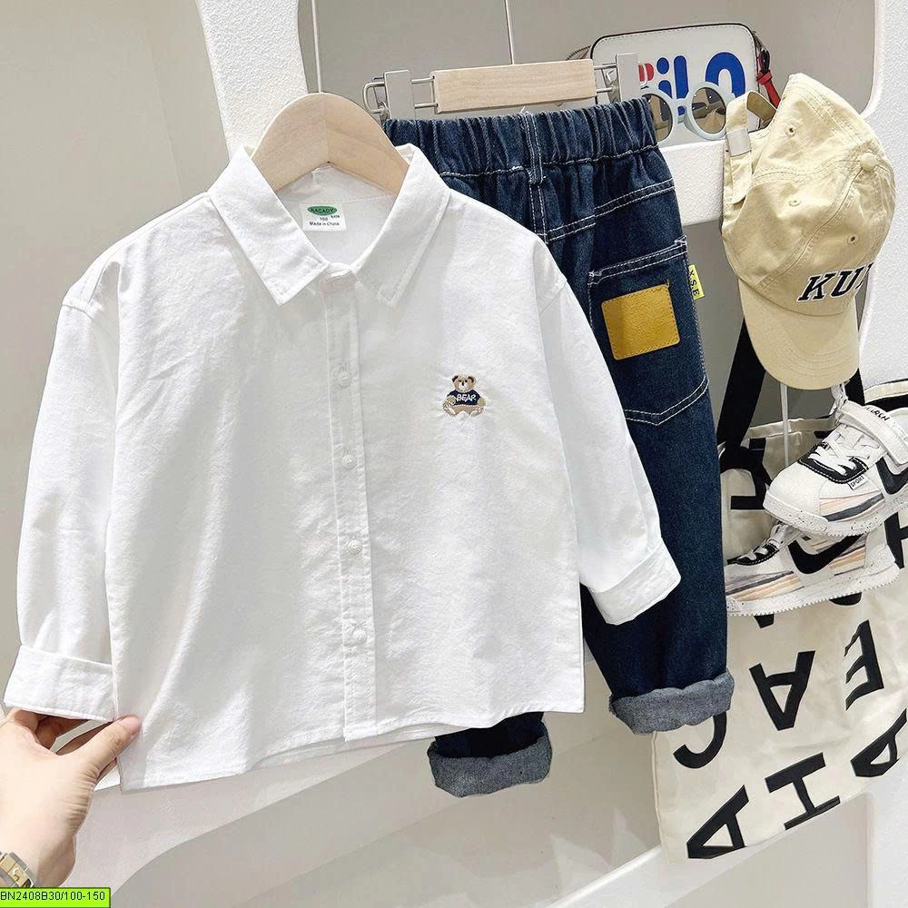 ÁO SƠ MI CỔ BẺ THÊU GẤU BEAR KACADY