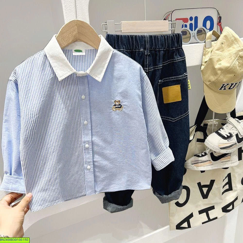 ÁO SƠ MI CỔ BẺ THÊU GẤU BEAR KACADY