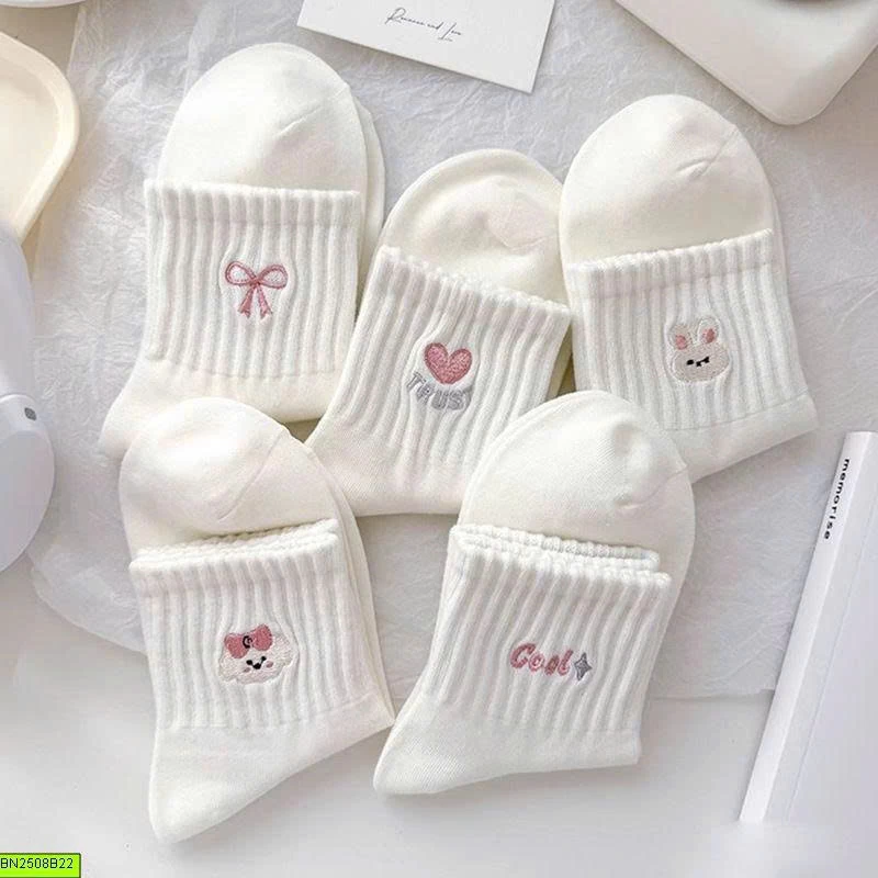 SET 10 ĐÔI TẤT TRẮNG THÊU HÌNH