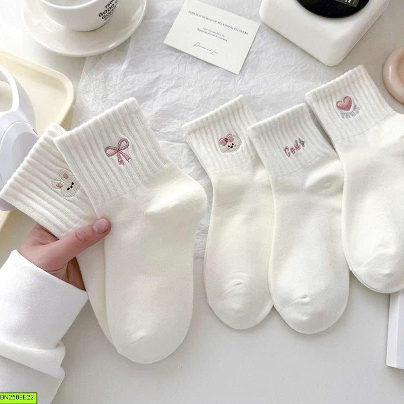 SET 10 ĐÔI TẤT TRẮNG THÊU HÌNH