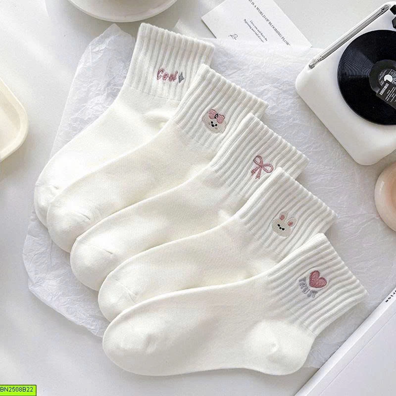 SET 10 ĐÔI TẤT TRẮNG THÊU HÌNH