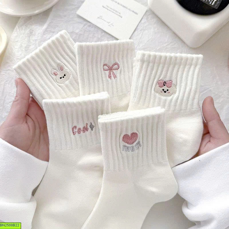 SET 10 ĐÔI TẤT TRẮNG THÊU HÌNH