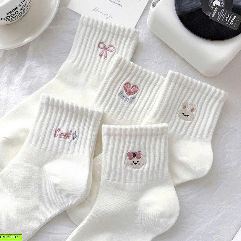 SET 10 ĐÔI TẤT TRẮNG THÊU HÌNH