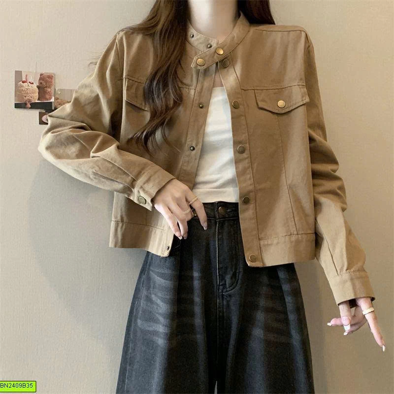 ÁO KHOÁC KAKI RETRO CỔ ĐỨNG