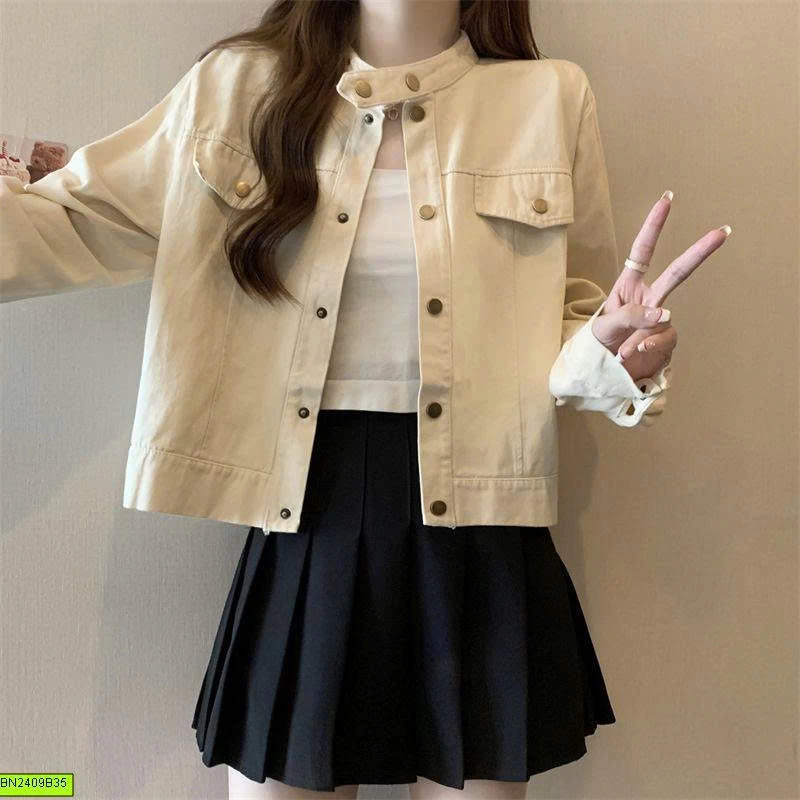 ÁO KHOÁC KAKI RETRO CỔ ĐỨNG