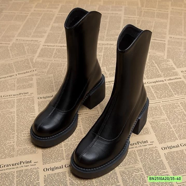 BOOT DA CỔ CAO GÓT VUÔNG