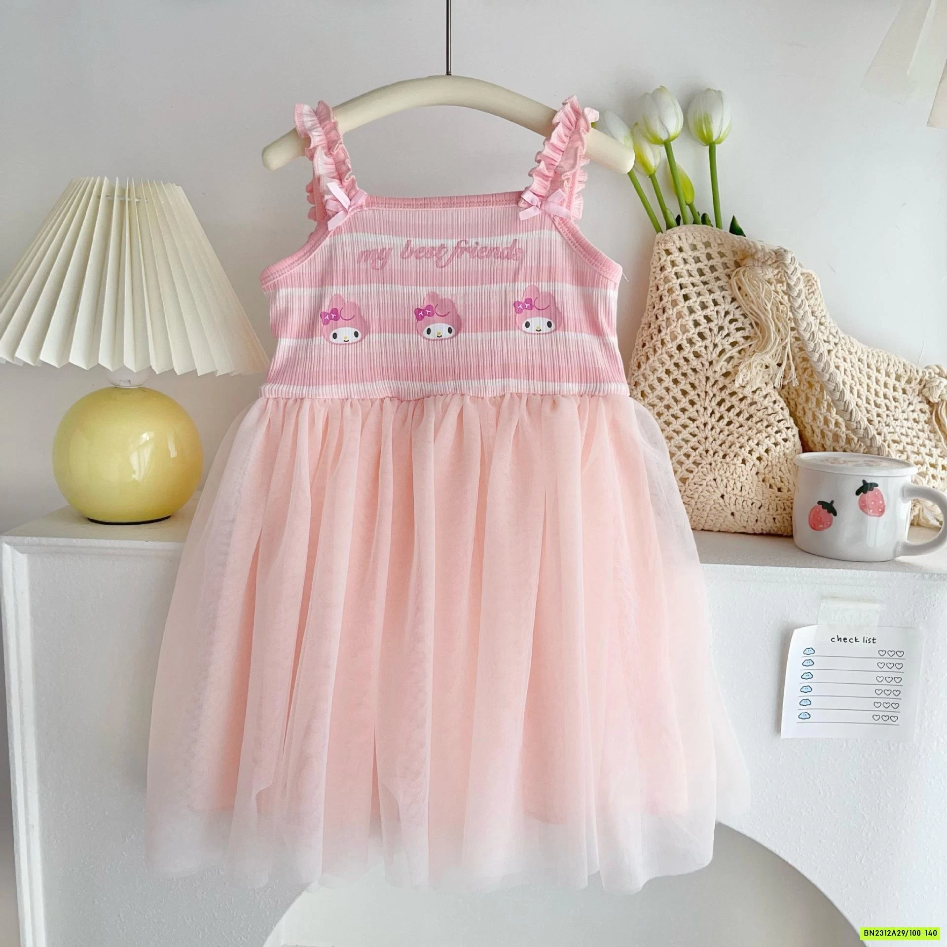 ĐẦM THUN 2 DÂY PHỐI CHÂN VOAN SANRITO