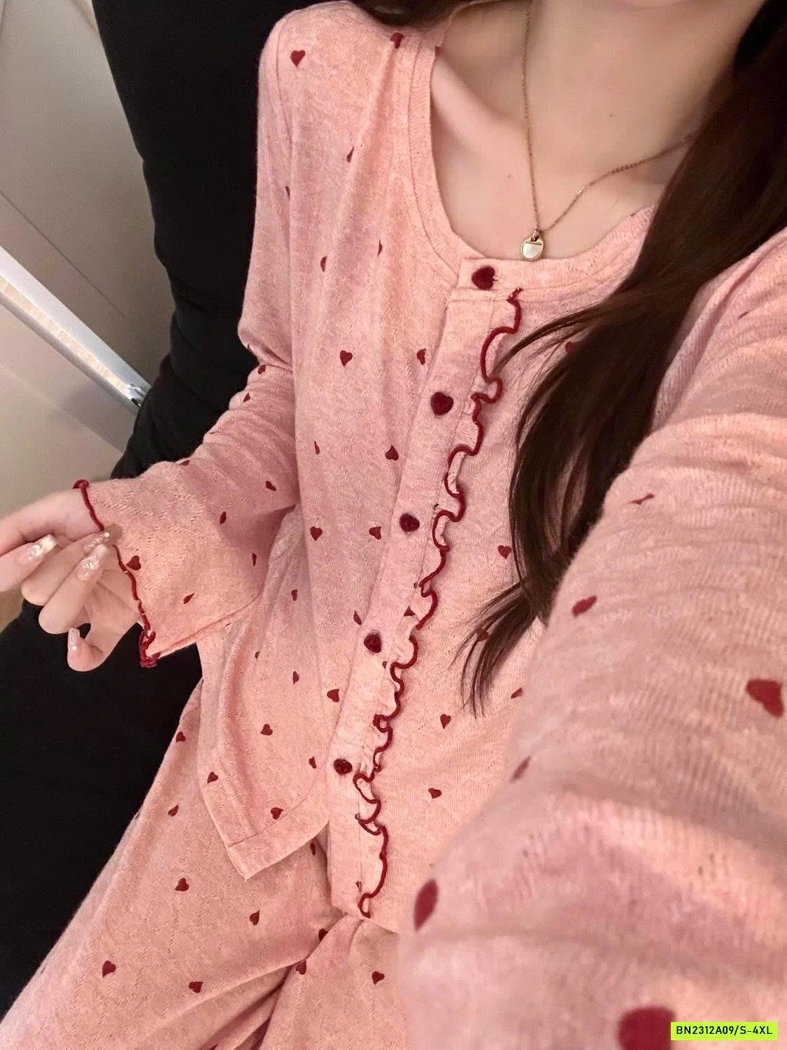 BỘ NGỦ NỈ TRÁI TIM VIỀN BÈO HỒNG