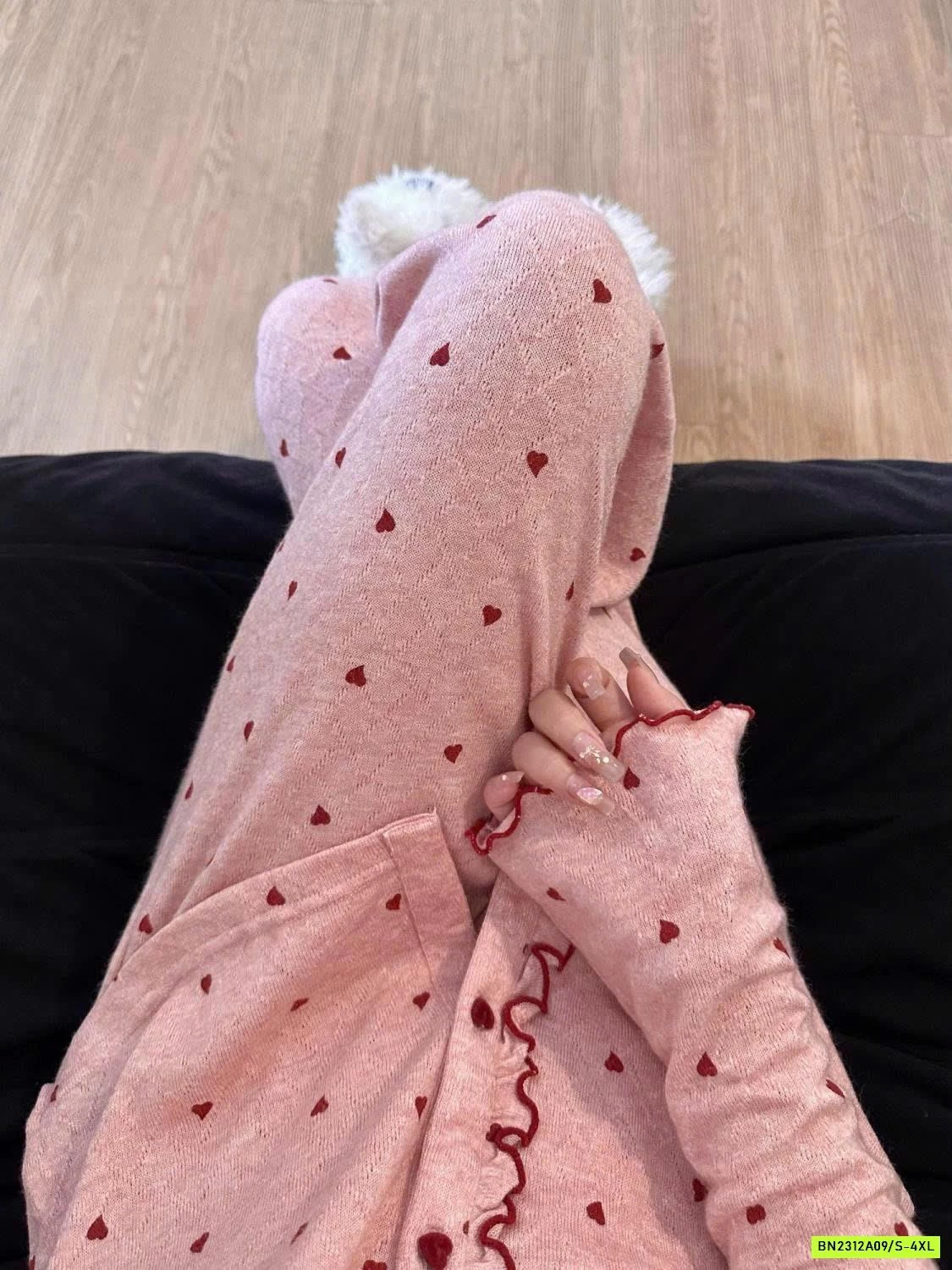 BỘ NGỦ NỈ TRÁI TIM VIỀN BÈO HỒNG