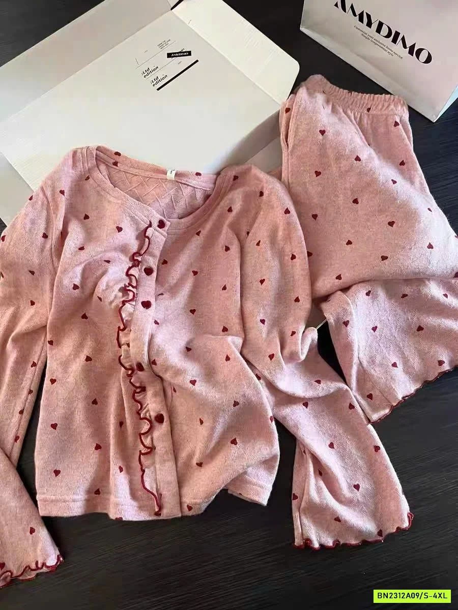 BỘ NGỦ NỈ TRÁI TIM VIỀN BÈO HỒNG