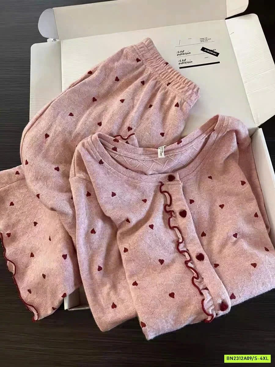 BỘ NGỦ NỈ TRÁI TIM VIỀN BÈO HỒNG