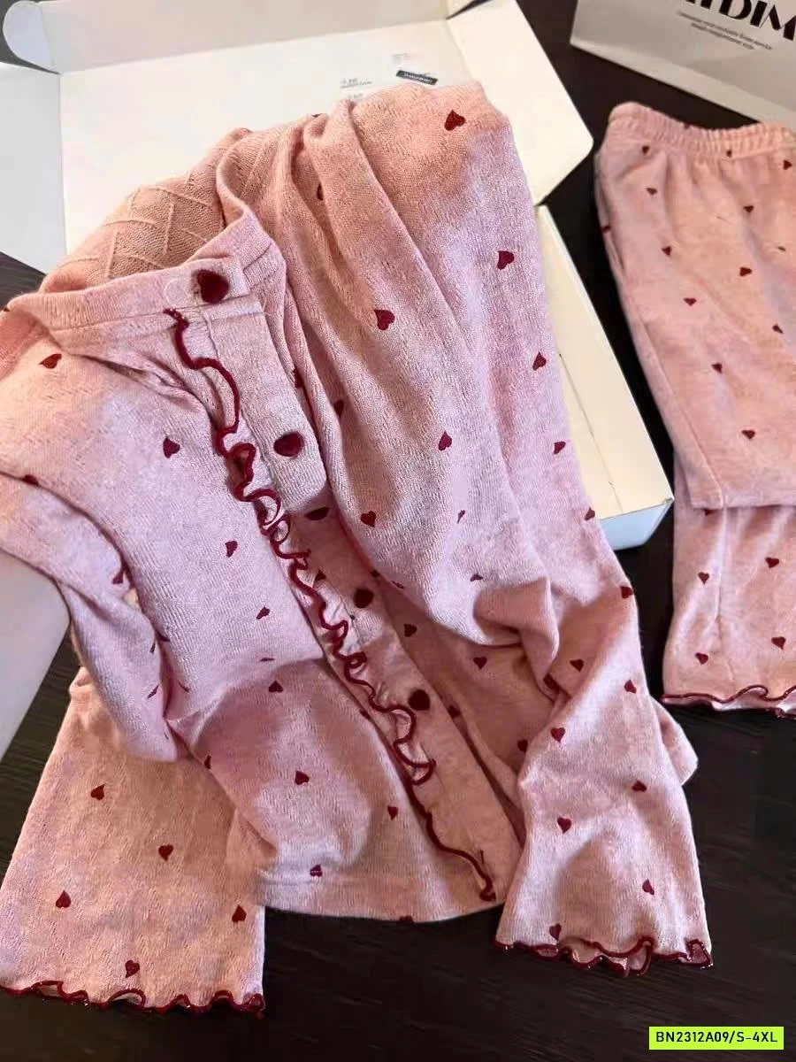 BỘ NGỦ NỈ TRÁI TIM VIỀN BÈO HỒNG