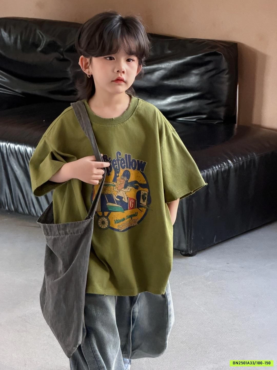 ÁO THUN RÊU MIX JEANS BẠC MÀU