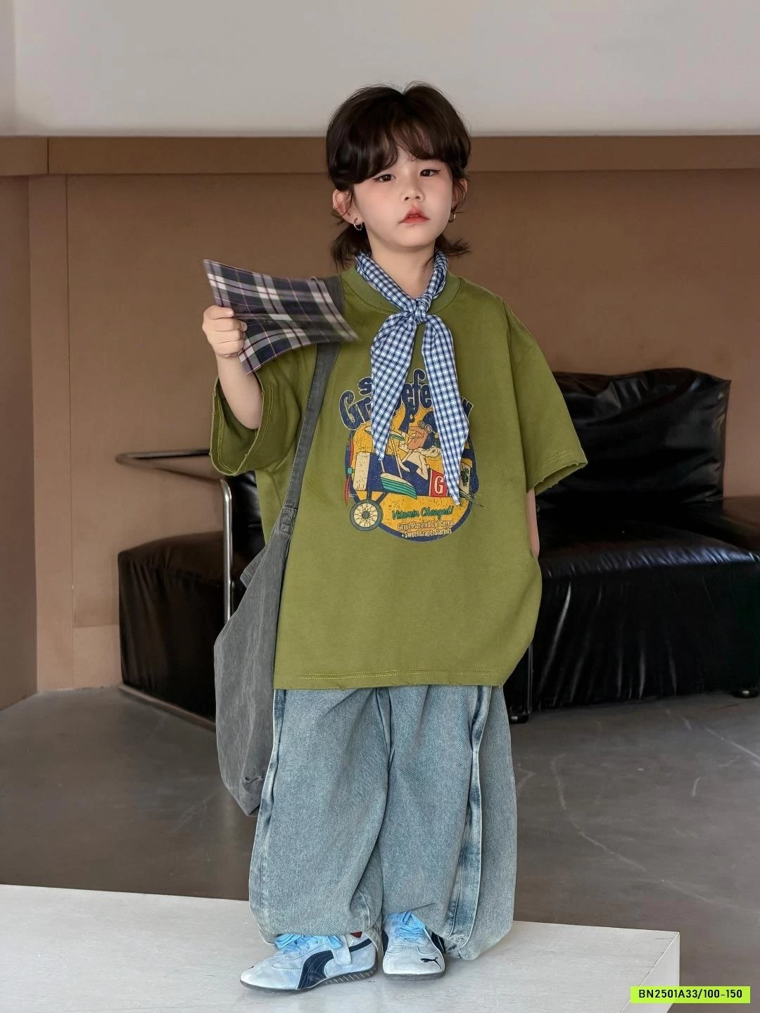 ÁO THUN RÊU MIX JEANS BẠC MÀU