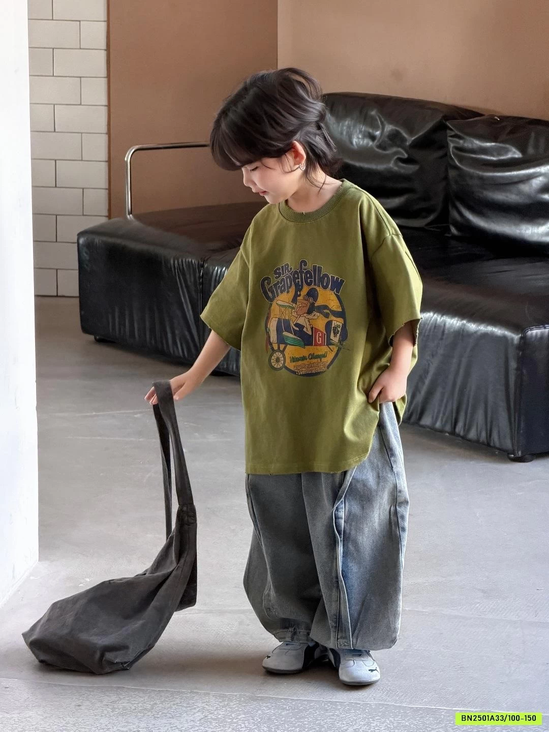 ÁO THUN RÊU MIX JEANS BẠC MÀU