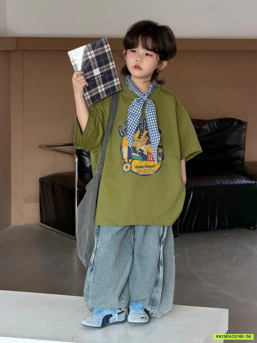 ÁO THUN RÊU MIX JEANS BẠC MÀU