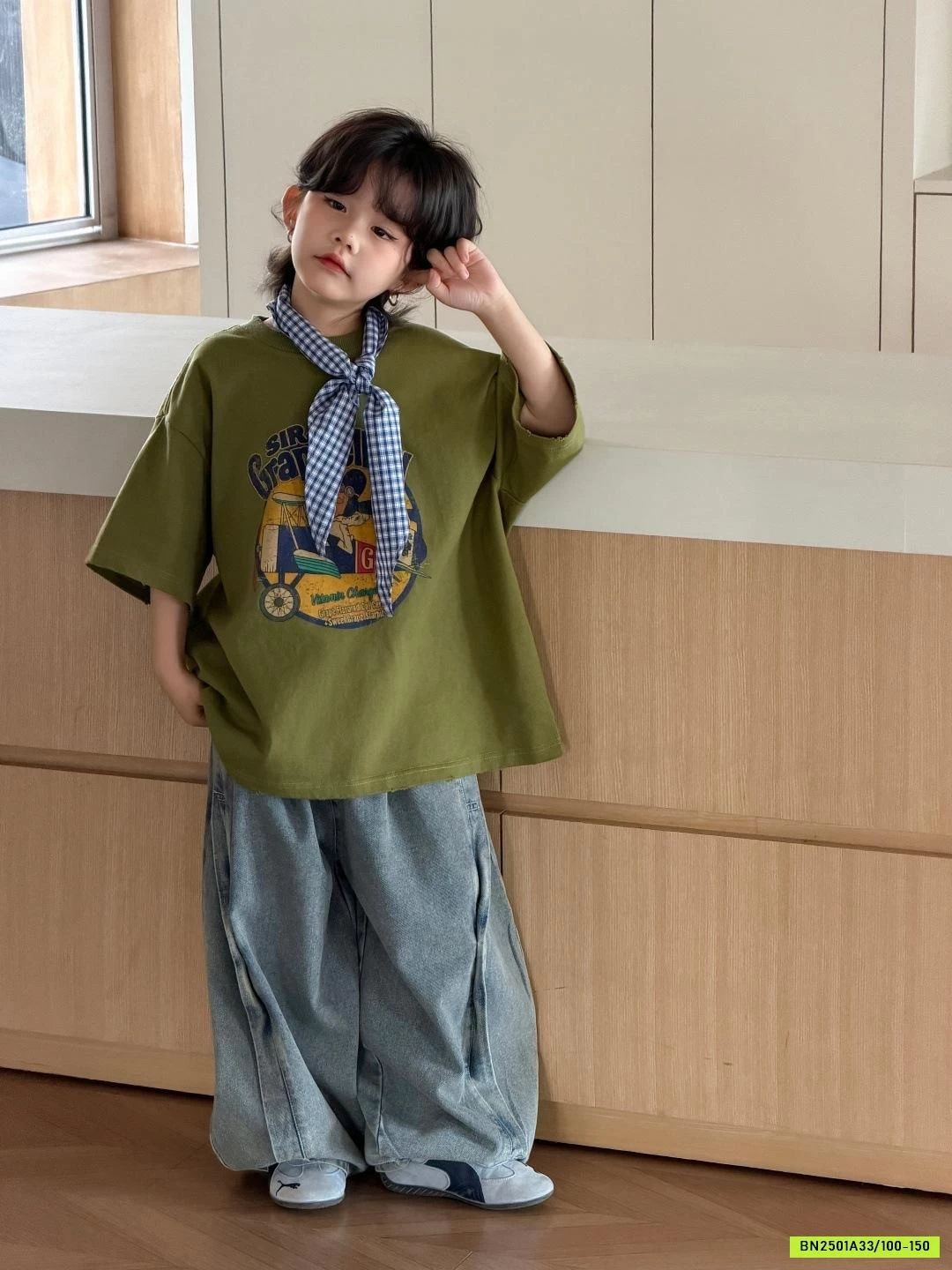 ÁO THUN RÊU MIX JEANS BẠC MÀU