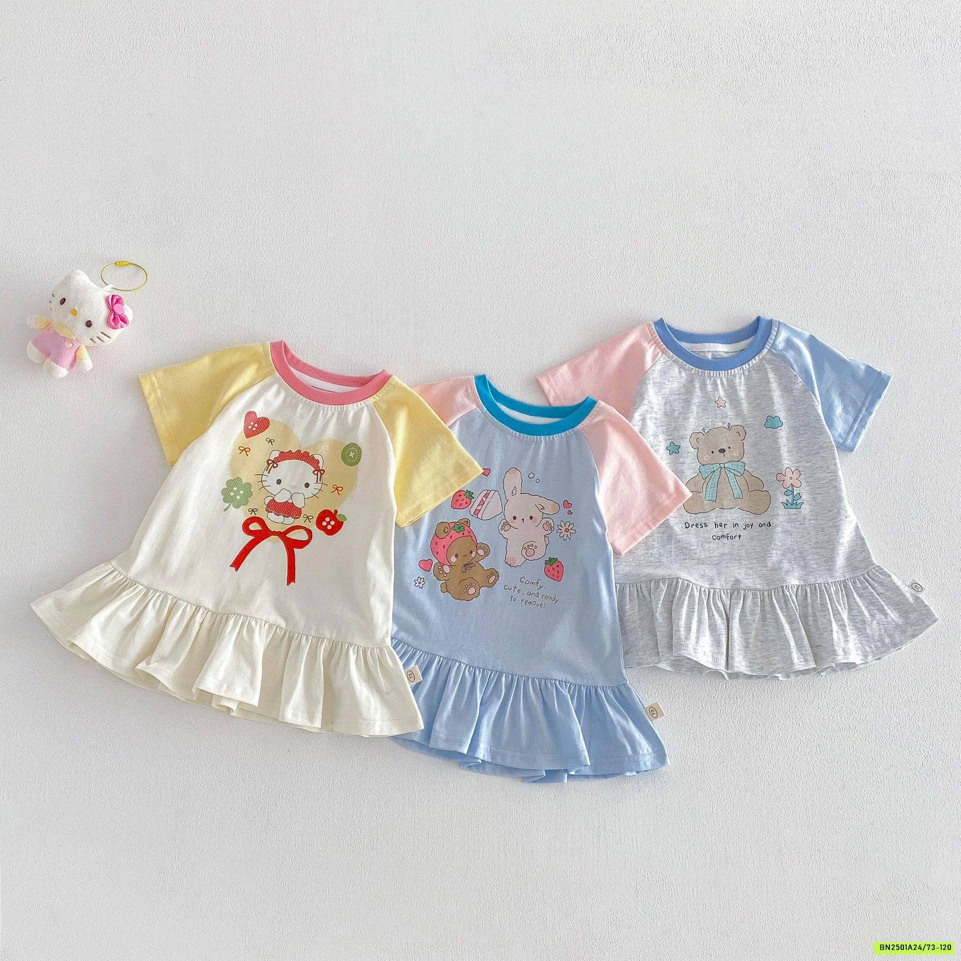 ĐẦM COTTON ĐUÔI CÁ PHỐI MÀU TAY