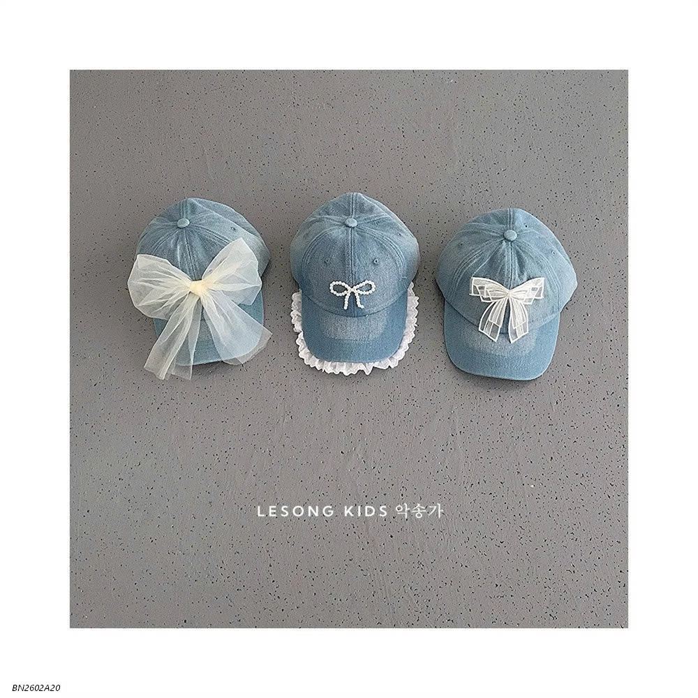 MŨ KẾTI JEANS NƠ CHO BG