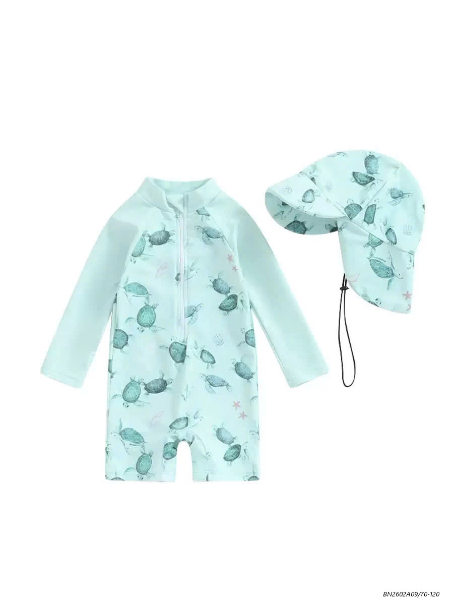 BỘ BƠI DÀI TAY KÈM MŨ CHO BÉ