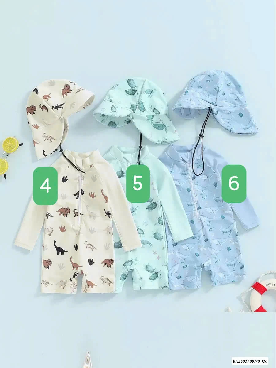 BỘ BƠI DÀI TAY KÈM MŨ CHO BÉ